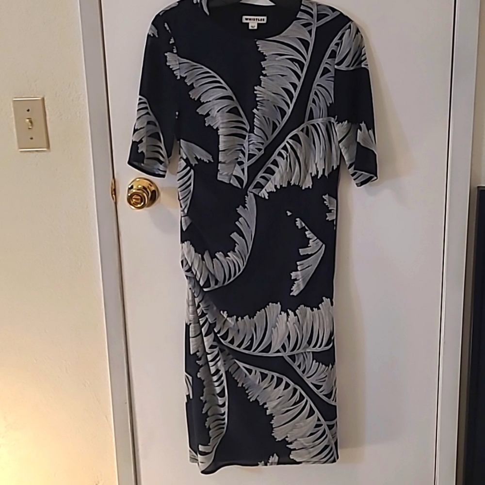 Whistles, silk dress, black and gray feather pattern, size US 6, UK 10